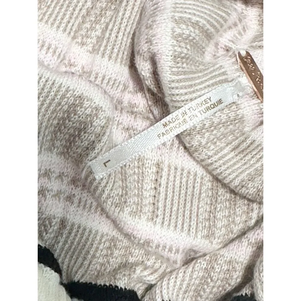 Free People Off Duty Striped‎ Off the Shoulder Midi Sweater Dress Tan Pink Large
